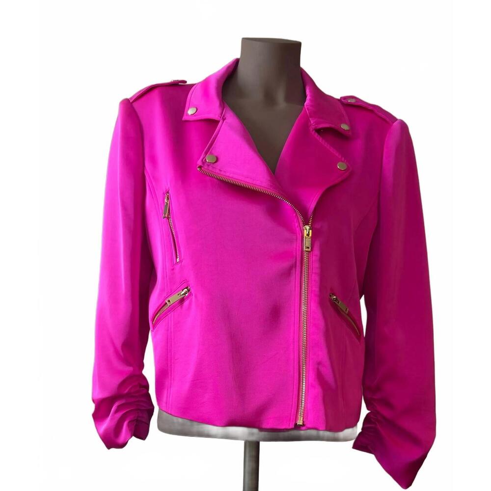 NEW GENERATION LOVE women's colleen satin moto jacket in hot pink